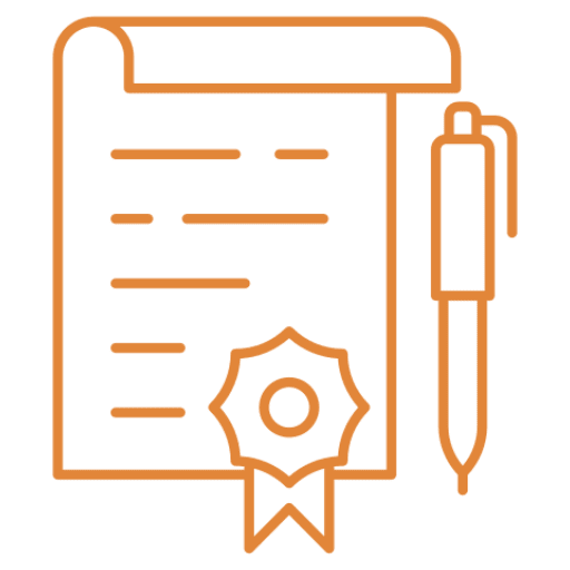 Icon of a certificate with a pen symbolizing official documentation.