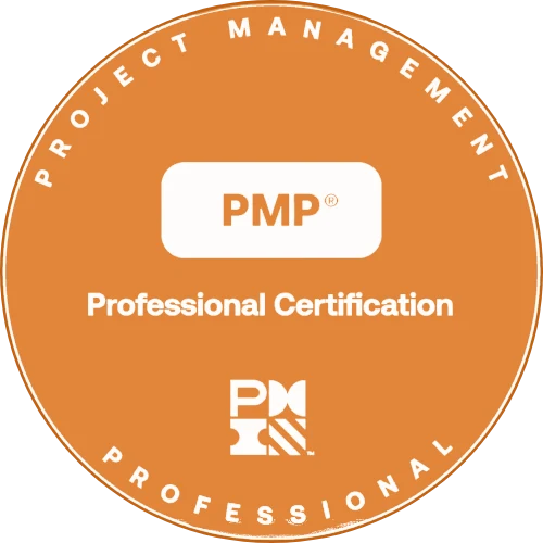 PMP professional certification badge in orange.